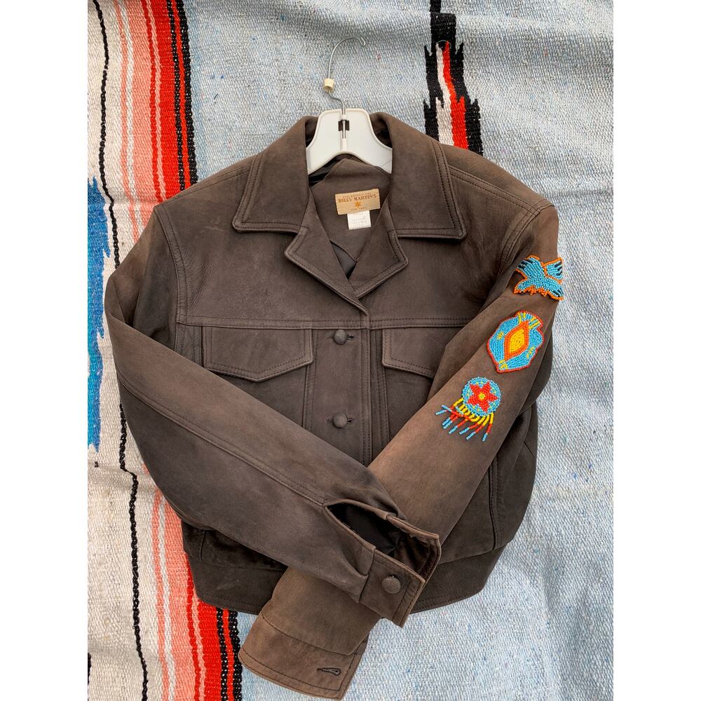 VINTAGE BILLY MARTIN LAMB LEATHER AVIATOR BOMBER FLIGHT JACKET W/ BEADED PATCHES